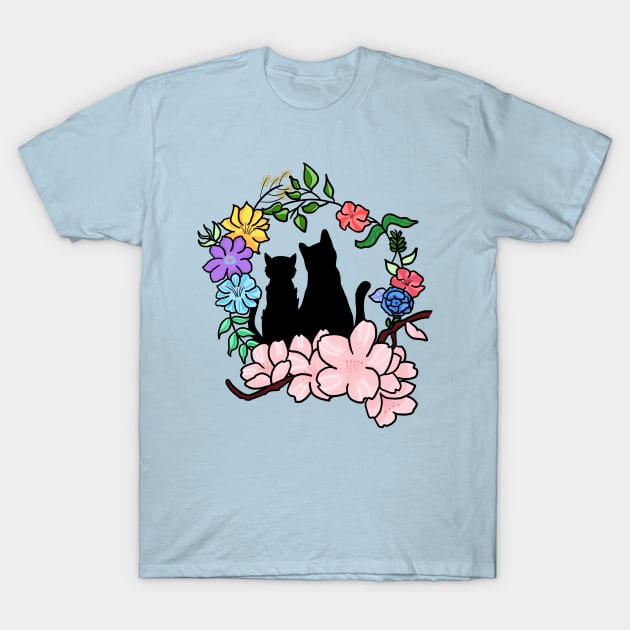 Cat and Flower Valentine's Day T-Shirt by yuki123541